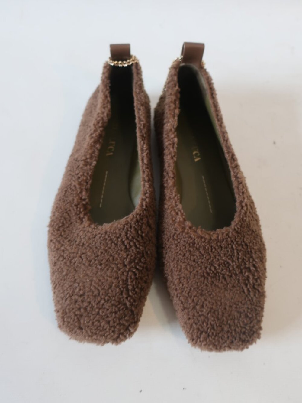 Women Maria Luca Chocolate Square Toe Teddy Eco Fur Augusta Ballet Flats 37 US/6 - Picture 3 of 16